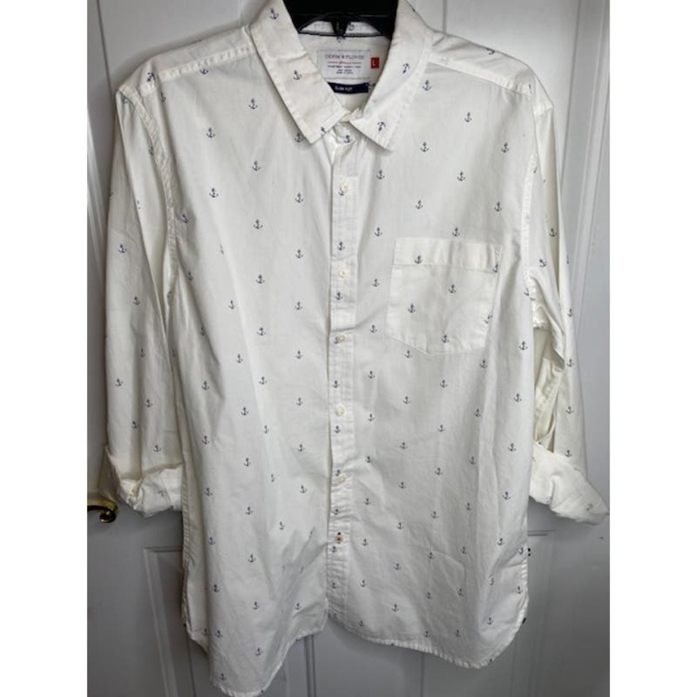 Denim & Flower Shirt‎ Men's L Slim Fit 100% cotton Men's Button Up